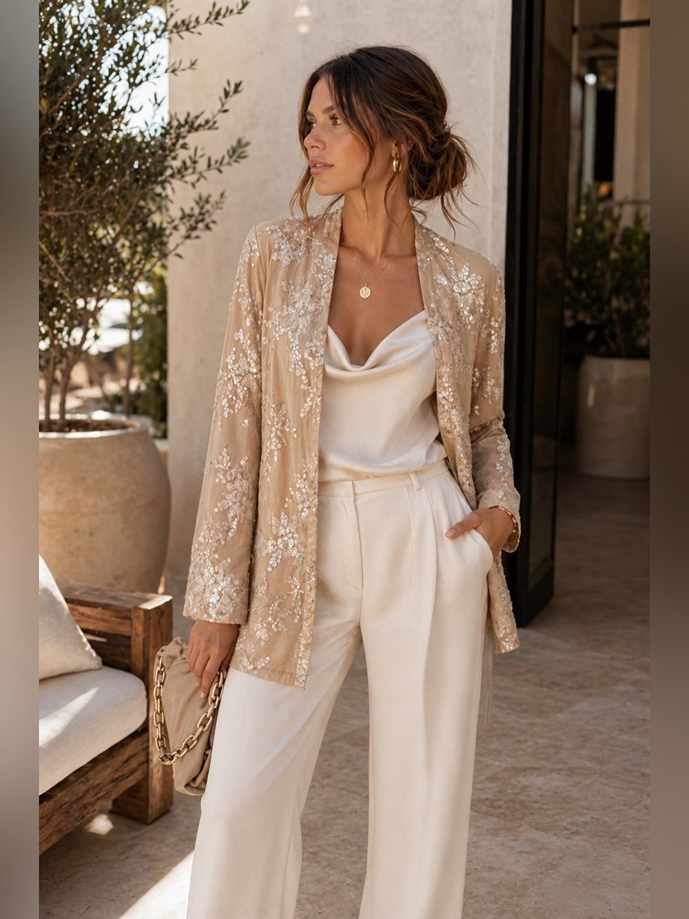 Instantly Elevates Zara Sequin Floral Pattern Open Blazer Quiet Luxury XS